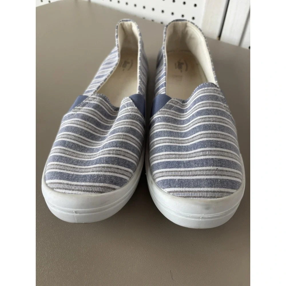 G.H. Bass Women's 11M‎ Casual Canvas Slip On Shoes Striped Blue White Deck Boat